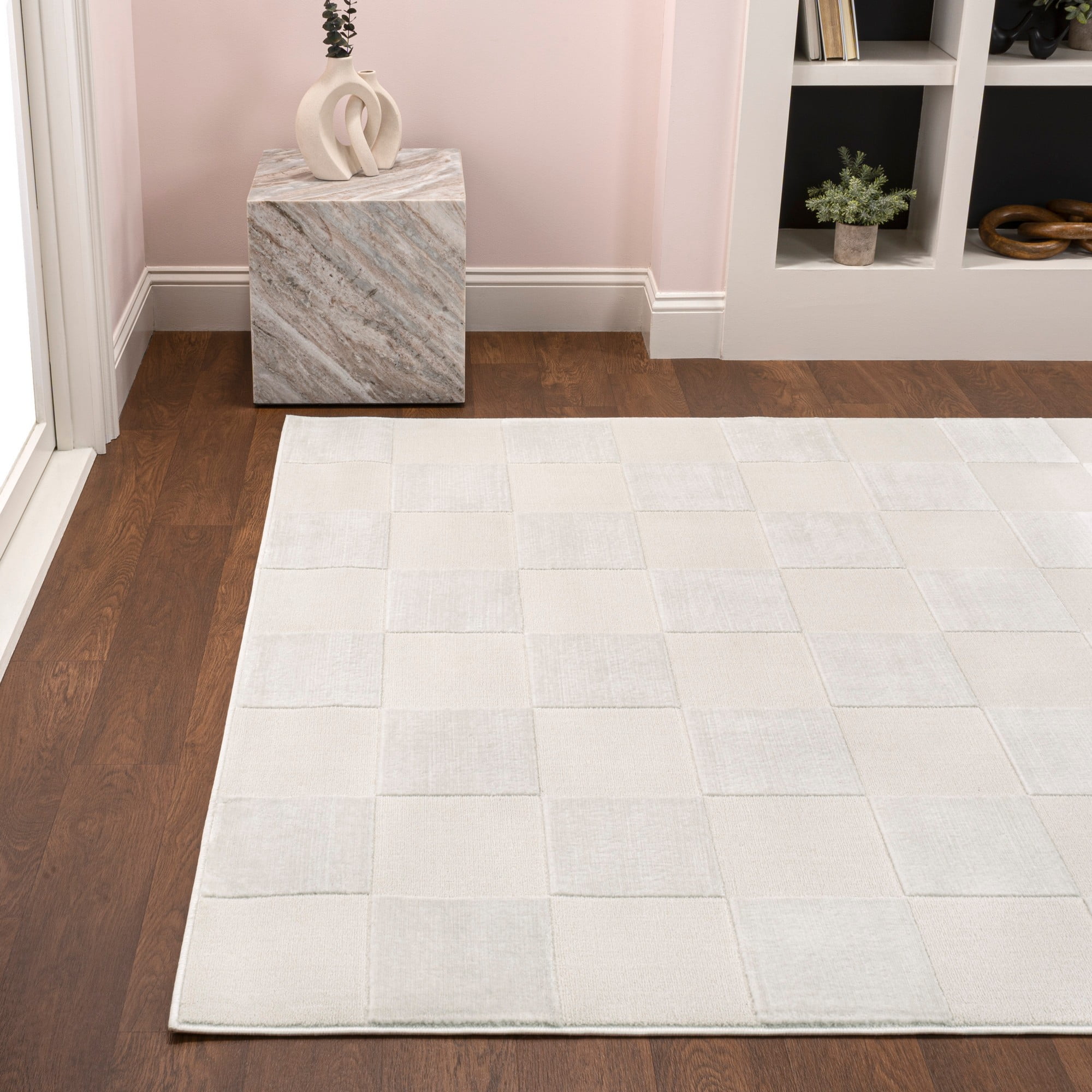JONATHAN Y SANDSTONE 3 x 5 Area Rug, Thea Geometric Checkerboard - White/Cream, SND103B-3
