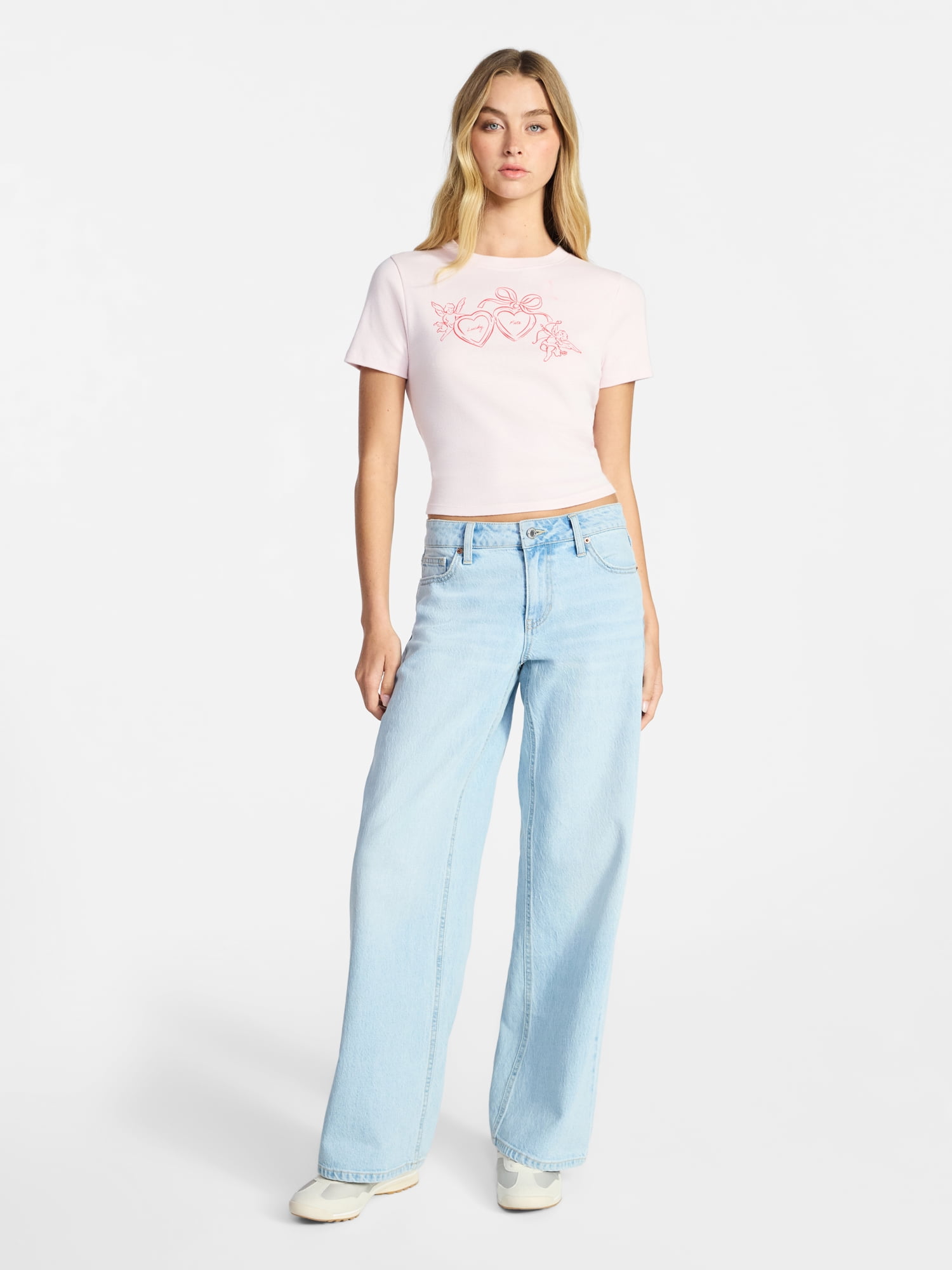 No Boundaries Cotton Crewneck Cropped Tee, Women's XXS-XXL