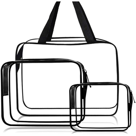 Vorkoi Clear Travel Toiletry Bag with Zipper Make-up Pouch Handle Straps Waterproof Packing Organizer Storage Diaper Pencil Bags