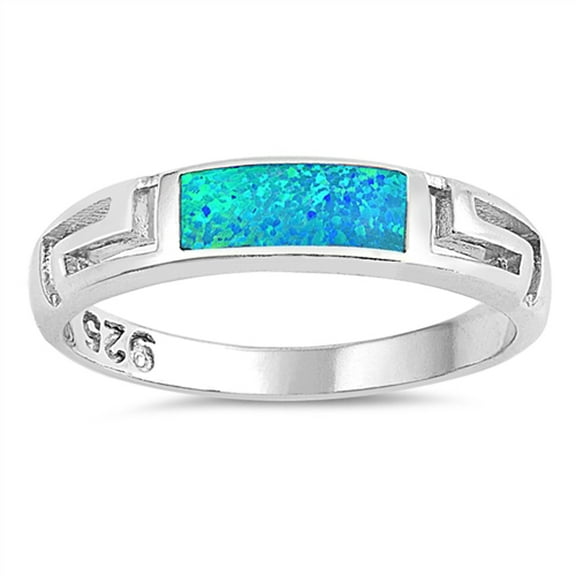 CHOOSE YOUR COLOR Blue Simulated Opal Filigree Rectangle Ring .925 Sterling Silver Band CZ Female Size 8
