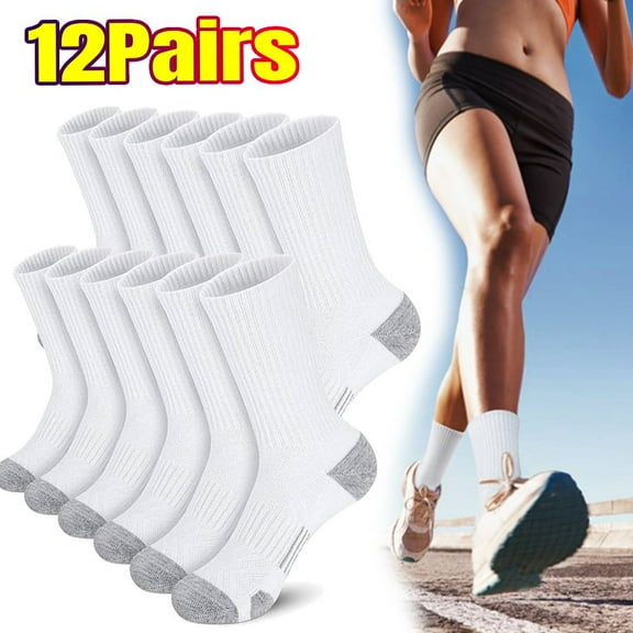 12 Pairs Socks, Athletic Crew Socks Cushion Running Socks Performance Breathable Sports Socks for Men Women