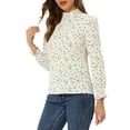 thumbnail image 4 of Allegra K Women's Ruffled Mock Neck Smocked Long Sleeve Printed Blouse, 4 of 6