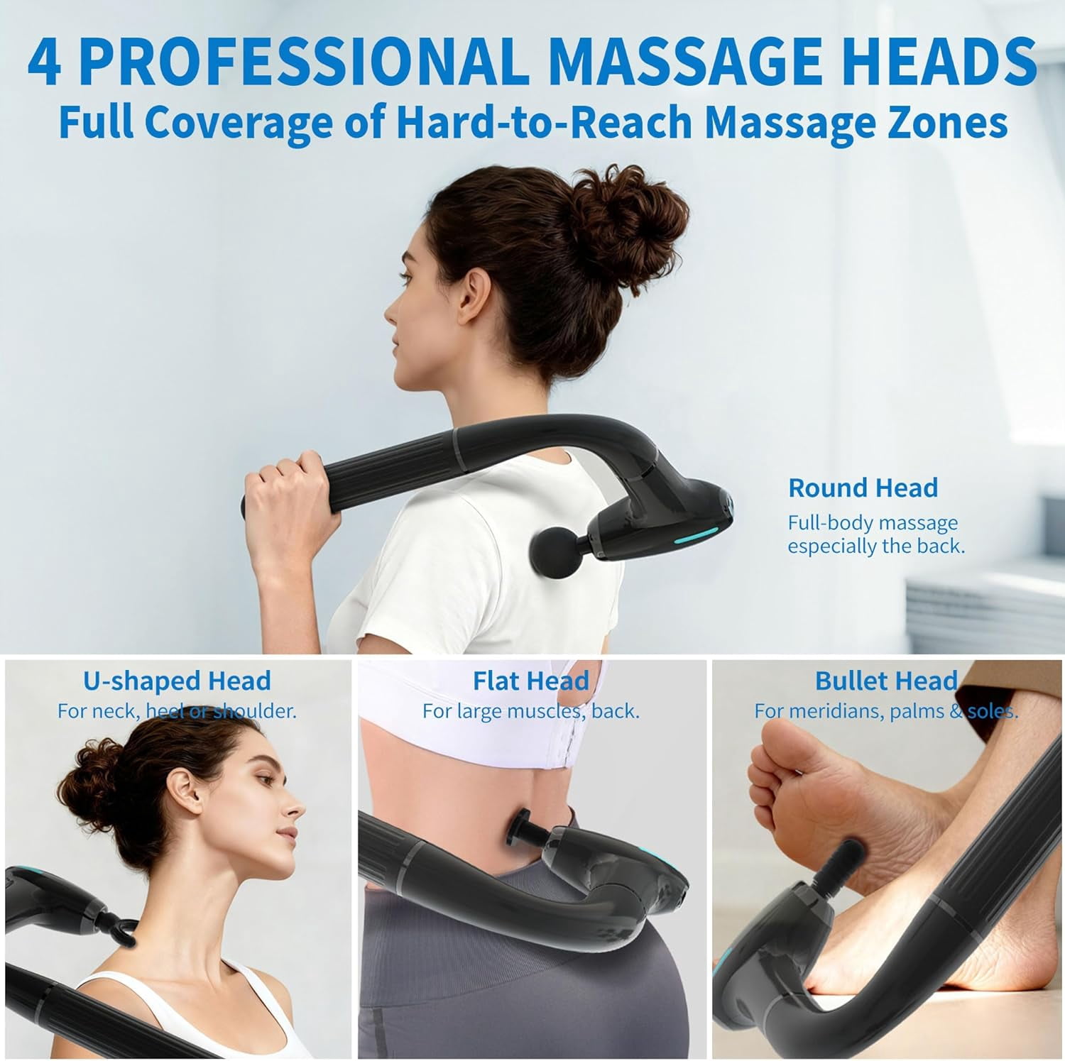 3-in-1 Detachable Massage Gun Deep Tissue with 4 Heads 5 Speed for Arm Shoulder Leg