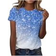 thumbnail image 2 of GaThRRgYP Off the Shoulder Tops for Women,Womens Tops Dressy Casual,Women's Casual Sparkling Crystal Printed Round Neck Short Sleeved Top, 2 of 4