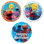 Cookie Monster Elmo Sesame Street Characters 3 Piece 18" Mylar Balloons Happy Birthday Party Set
