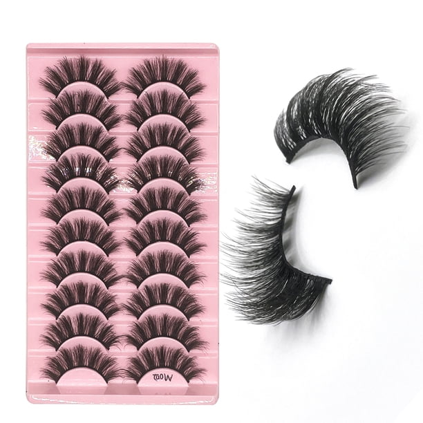 Juego de Pestañas para Ocasiones Especiales, 10 Pares de Pestañas Rizadas 3D Elegantes con Banda Transparente