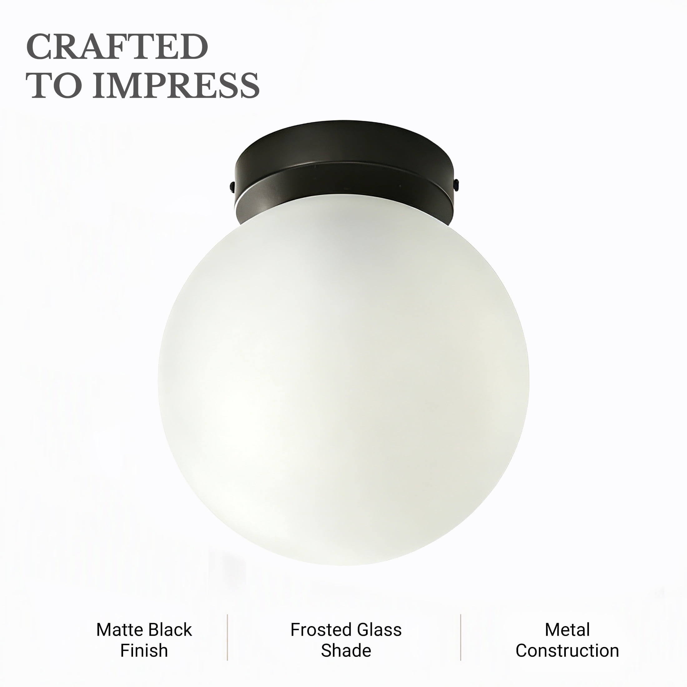 (2 pack) Better Homes & Gardens 8 in Semi-Flush Mount Ceiling Light, Black Finish with Frosted Glass Shade
