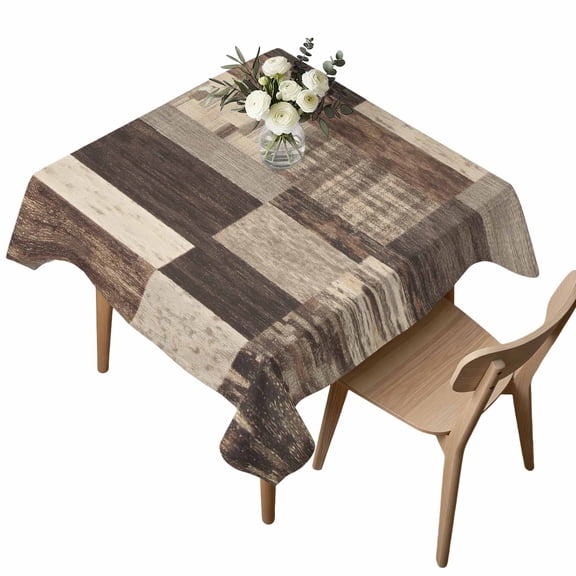 Brown Wood Stripes Square Tablecloth Modern Geometric Patchwork Wood Plank Waterproof Wrinkle Free Soft Table Cloth Spill-Proof Washable Table Cover for Dining Party Picnic 54 x 54 Inch