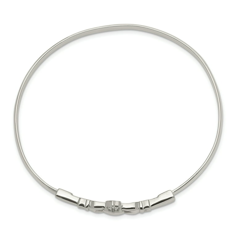 Polished Open-Back Claddagh Symbol Bangle Bracelet In 925 Polished Open-Back Claddagh Symbol Bangle Bracelet In 925