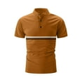 thumbnail image 7 of HAOTAGS Mens Casual Polo Shirts Fashion Patchwork Stripes Solid Short Sleeve Lapel Business Casual Tops Brown Size XL, 7 of 7
