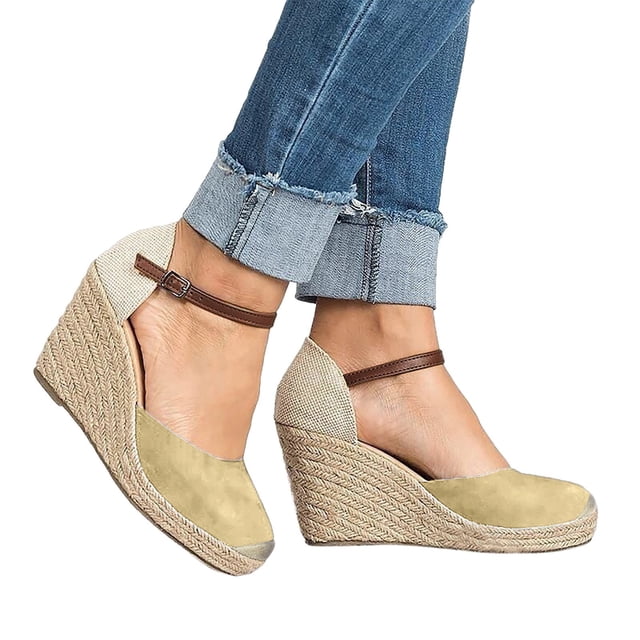Leozcaa Women's Wedge Sandals Closed Toe Espadrilles Platform High Heels with Adjustable Ankle Straps