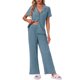 thumbnail image 1 of Conjunto de Lounge para Mujeres INSPIRE CHIC, Conjunto de Pijamas de Punto Sólido, Manga Corta, Pantalones Largos, Talla L Azul, 1 of 6