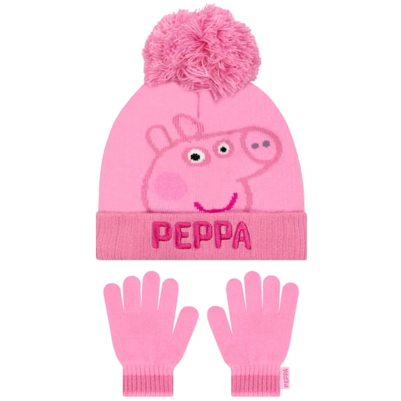 Peppa Pig Girls Winter Hat Ang Gloves Set Pink One Size