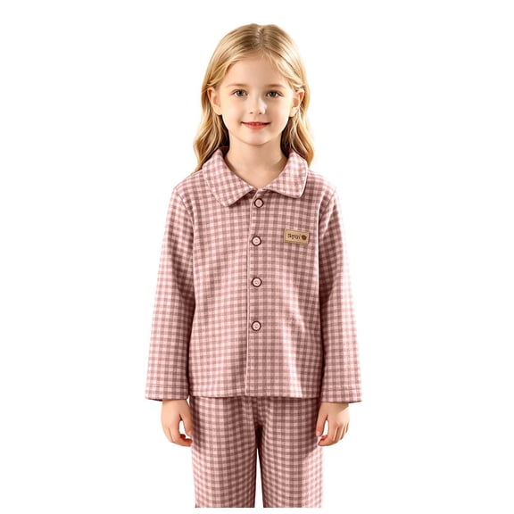 Wenfanal Toddler Boys Girls Silk-like Pajamas Set ,Girls Long Sleeve Fleece Button Down Sleepwear Kids Soft 2 Pieces Set Girls Fashion Size 9-10 Years,Pink