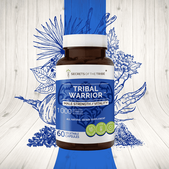 Secrets of the Tribe Tribal Warrior Capsules Dietary Supplement, Natural Herb Blend, Made from Pine Pollen, Maca, Korean Red Ginseng, Barrenwort, Ashwagandha, Hawthorn, Saw Palmetto, Linden 60 Count