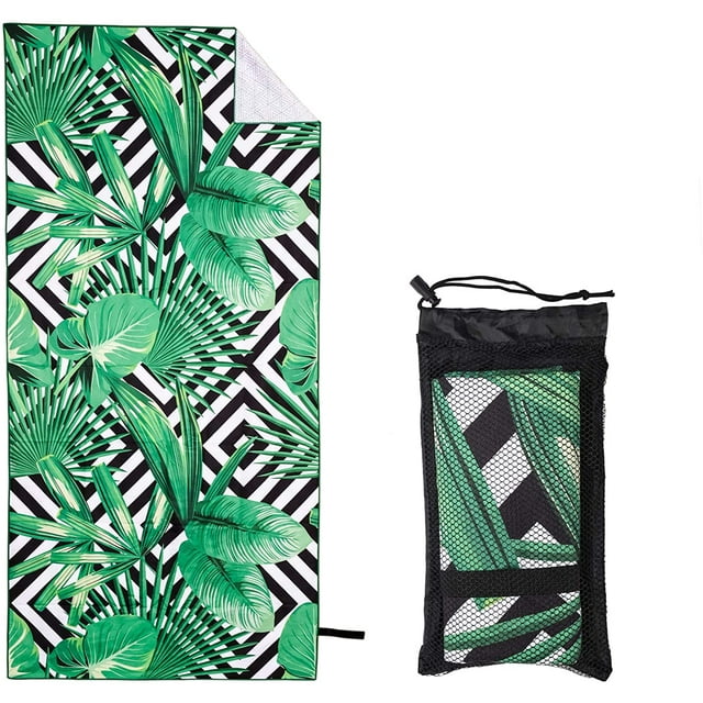 Beach Towel, 63"×31" Quick Drying Absorbent Oversized Microfiber Beach Towels, Sand Free Lightweight Pool Towel with Two Side Printed Pattern for Swimming, Bath, Yoga, Pool, Travel(Leaves)
