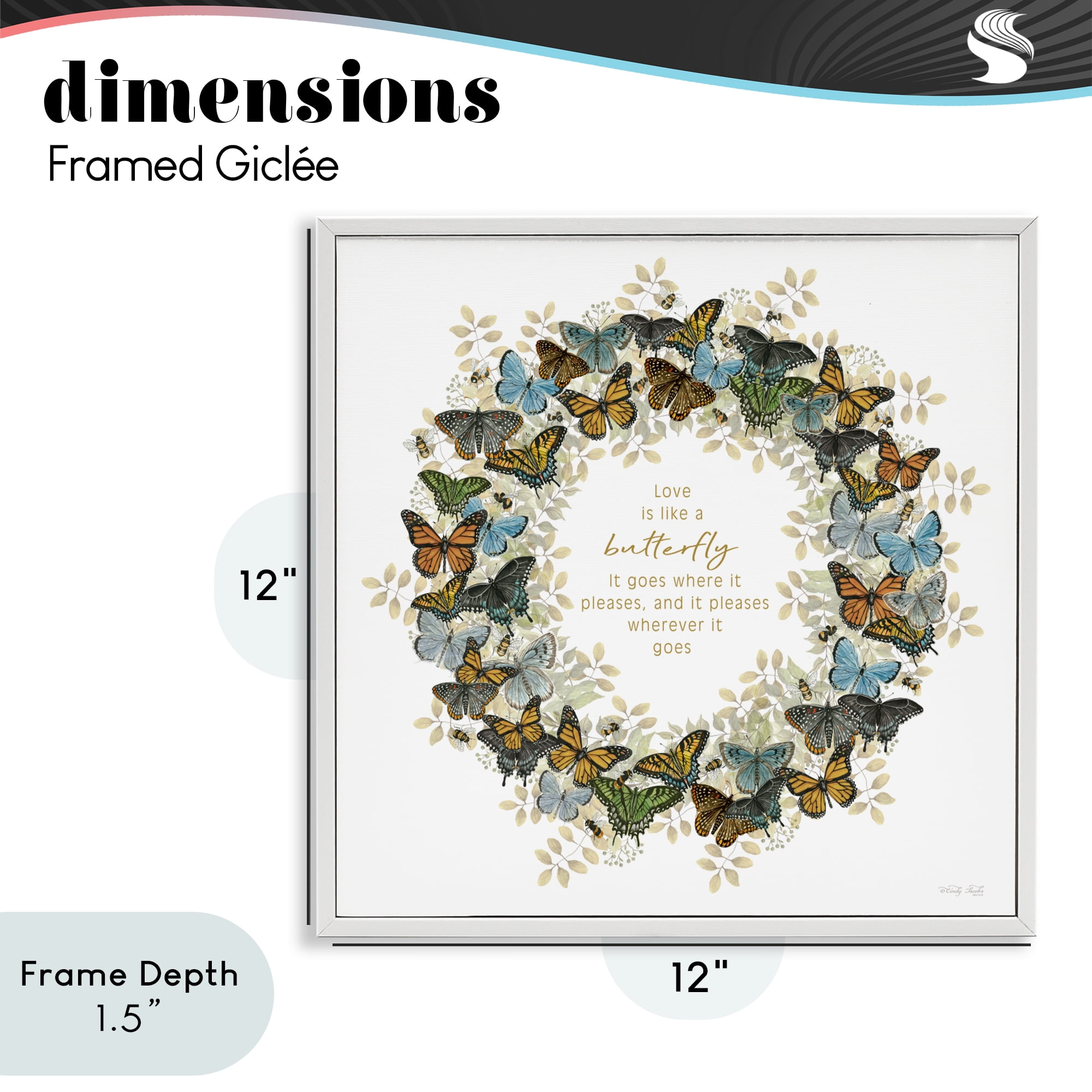 Stupell Industries Life Is Like A Butterfly Wreath White Framed Giclee Art, design by Cindy Jacobs
