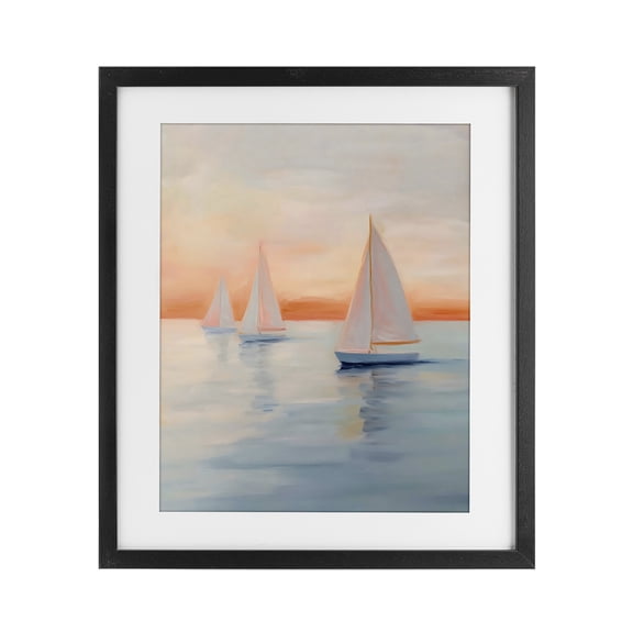 Stupell Industries Tropical Sunset Sailboats Over Calm Sea Black Framed Print Under Glass, 13 x 16, by Creative Studio