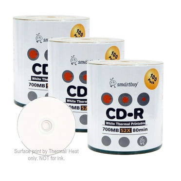 Smartbuy 100 Pack 52X CD-R 700MB 80Min White Inkjet Hub Printable ...