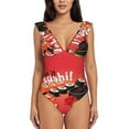 thumbnail image 2 of Fotbe Sushi Women's Tummy Control Swimsuits Slimming One Piece Bathing Suit Ruffle Wrap V Neck Swimwear-, 2 of 8