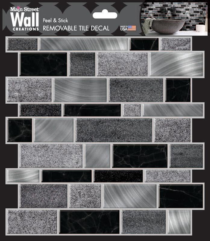 Main Street Peel & Stick Wallpaper Tiles,  Silver and Black Mosaics, 8 in x 8 in, 24 Pack, Self Adhesive Wall Tiles for Kitchen Backsplash and Home Decor