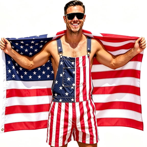 250th Anniversary Mens American Flag Overalls Shorts Jumpsuit 4th of July Bib Coveralls