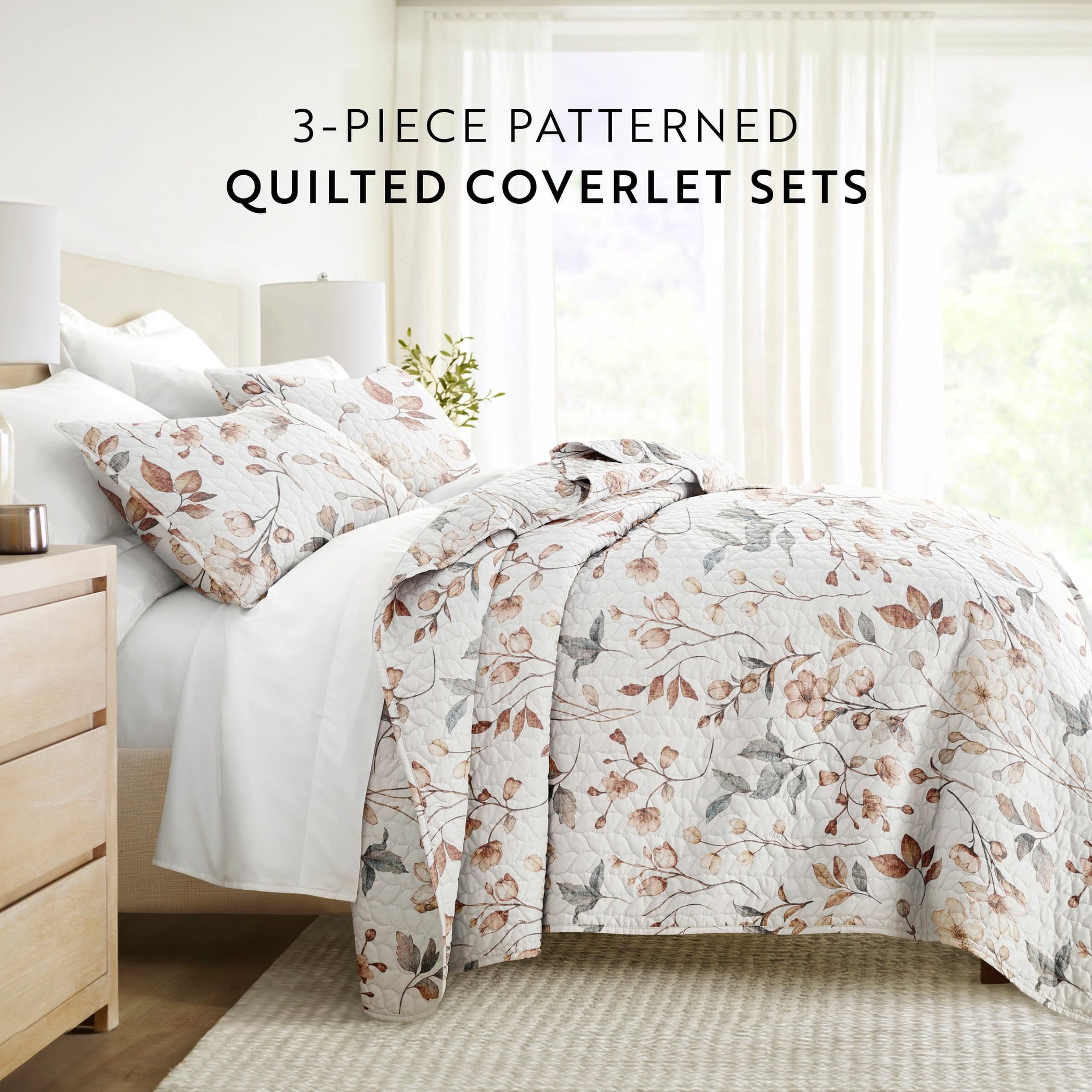 Lightweight Quilt Sets - Wrinkle Free - Coverlet Floral Patterns by Comfort Canopy