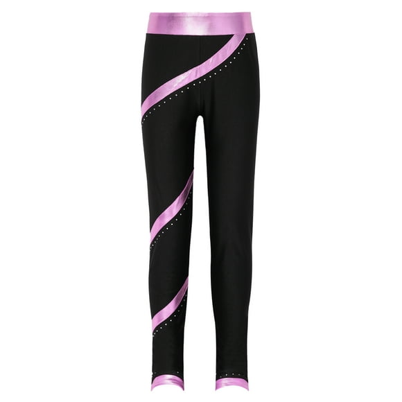 Hansber Kids Metallic Figure Skating Practice Pants for Girls Ice Skating Tights High Waist Athletic Gymnastics Leggings Pink 6
