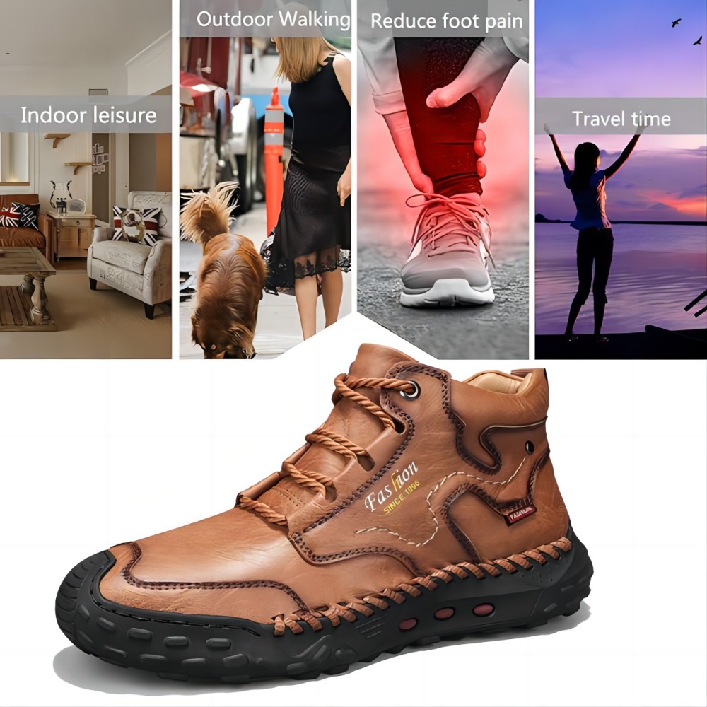 Men's Outdoor Leather Boots Casual Warmth For Hiking Lightweight Comfort Thicken Lace-up Mid-Top Ankle Shoes Yellow 11 US