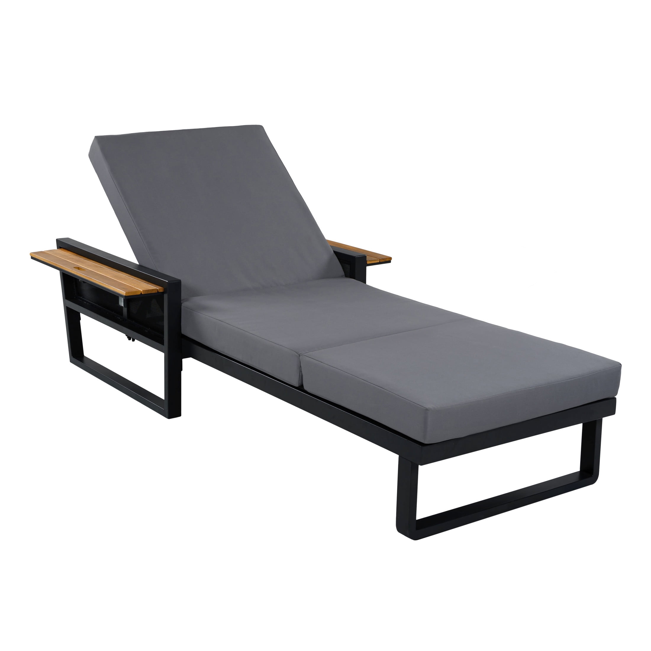 Christopher Knight Home Outdoor Chaise Lounge with 3-Fold Cushion, Adjustable Backrest, Black + Dark Gray