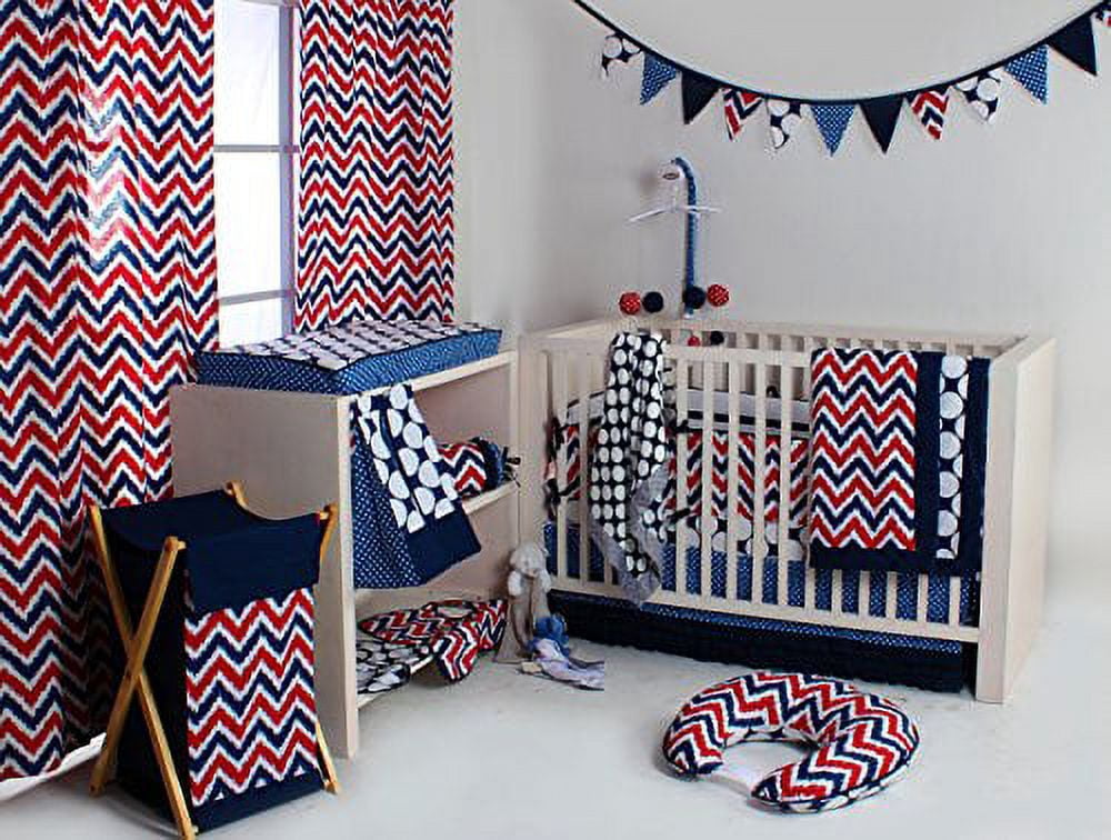 Bacati - Mix N Match Ikat Chevron/Dots Navy/Green Musical Baby Crib Mobile