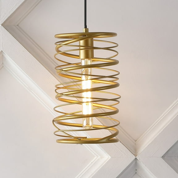 JONATHAN Y Helisa 7.25" 1-Light Modern Contemporary Iron Spiral LED Pendant, Gold Painting