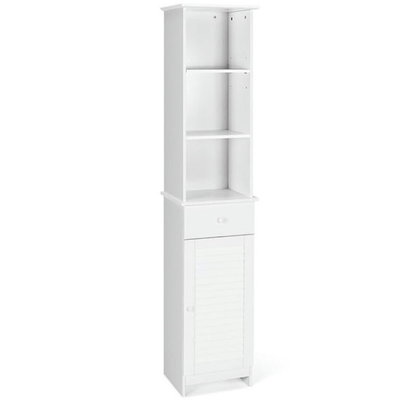 GVN Bathroom Tall Freestanding Storage Cabinet with Open Shelves and Drawer-White, Bathroom Cabinet Storage for Entryway Storage, Home Office Furniture