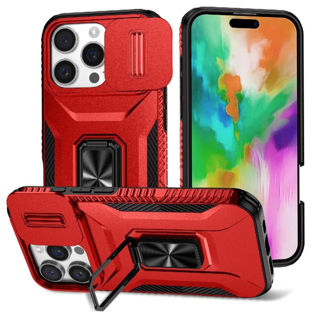 Funda para GANGXUN iPhone 16 Pro Max - Soporte metálico, Función magnética, Rojo