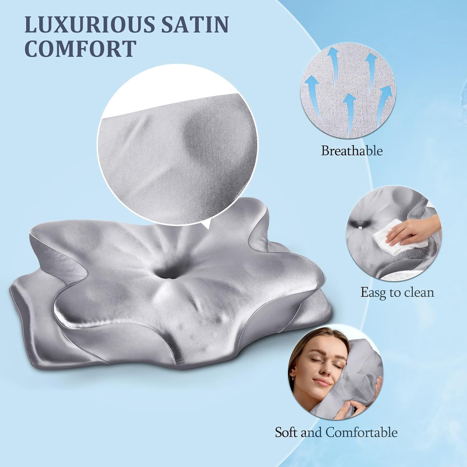 CCidea Cervical Neck Support Pillow for Sleeping & Pain Relief – Ergonomic Contour Memory Foam Pillows for Side/Back/Stomach Sleepers