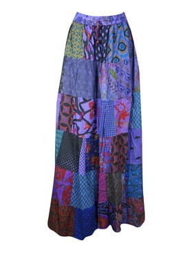 Mogul Women Vintage Patchwork Skirt Hippie Chic Summer Gypsy Elastic Waist Long Skirts S/M