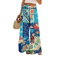 thumbnail image 2 of Dress Pants Women Petite High Waisted Wide Leg Summer Beach Vacation Pants Boho Lounge Casual Palazzo Trousers Sky Blue L, 2 of 8