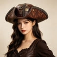 thumbnail image 6 of Byfri Pirate Tricorn Hat Brown PU Leather 56-58cm Vintage Style for Themed Events Parties, 6 of 7