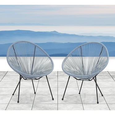 Living Source International Modern Metal Patio Chairs in Blue/Gray (Set of 2)