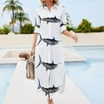thumbnail image 3 of Blue Marlin Fish Long Sleeved Shirt Dress evening dress dress party evening elegant luxury celebrity Women's summer suit, 3 of 6