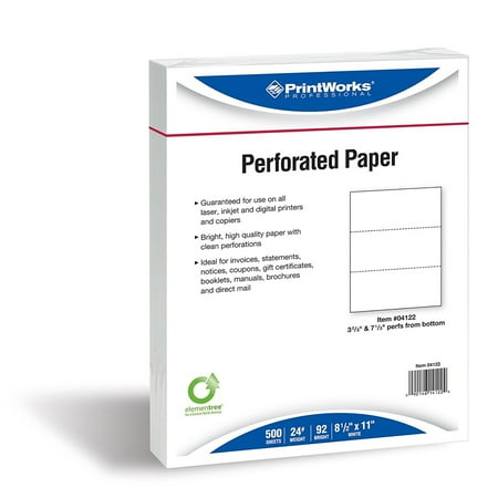 PrintWorks Professional Paper  8.5 x 11  24 lb  2 Horizontal Perfs 3.66  and 7.33   500 Sheets  White (04122)