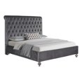 thumbnail image 1 of California King Gray Velvet Upholstered Panel Bed with Clear Acrylic Legs, 1 of 3
