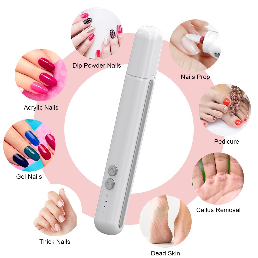 Cara Lady Electric Cordless Drill For Acrylic Rechargeable Toenail Sander For Thick , Kit With Drill White