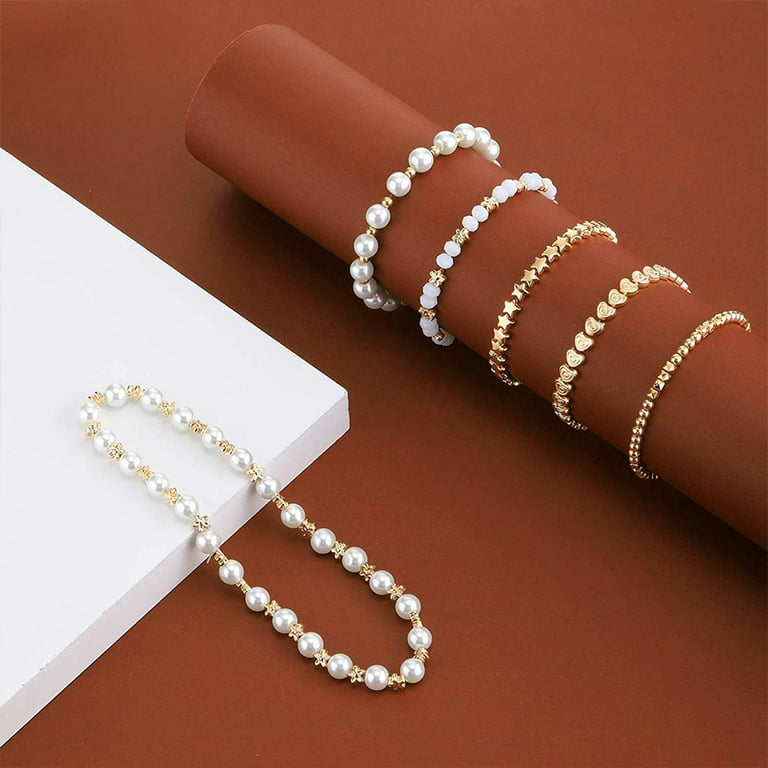 Beads For Jewelry Making,bead Making Kit,white Pearl Beads And Gold Ball  Heart Star Flat Spacer Beads Making Kit For Diy Necklace Bracelet Earri
