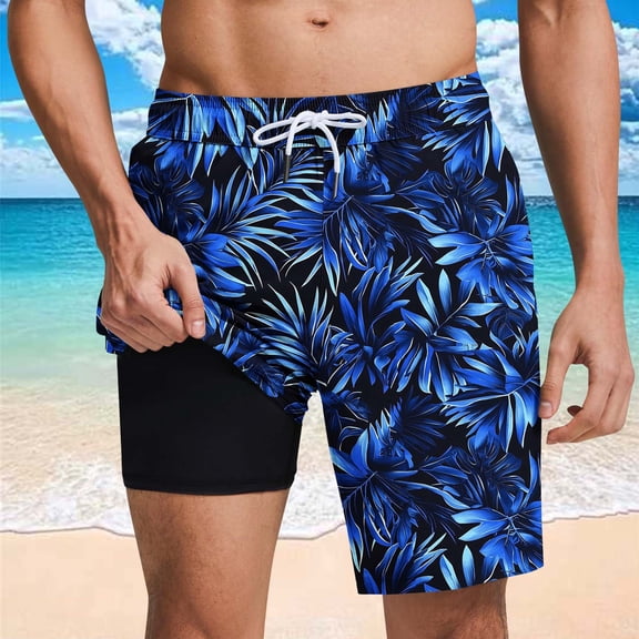 NTACZA Shorts for Men Mesh Liner Vacation Board Shorts Stretch Hawaiian Trunks for Men L