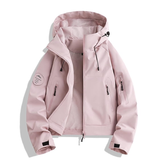 Warop Womans Hooded Jacket, Drawstring Hood Long Sleeve Solid Coat, Cropped Fit Outdoor Windbreaker for Hiking Trip