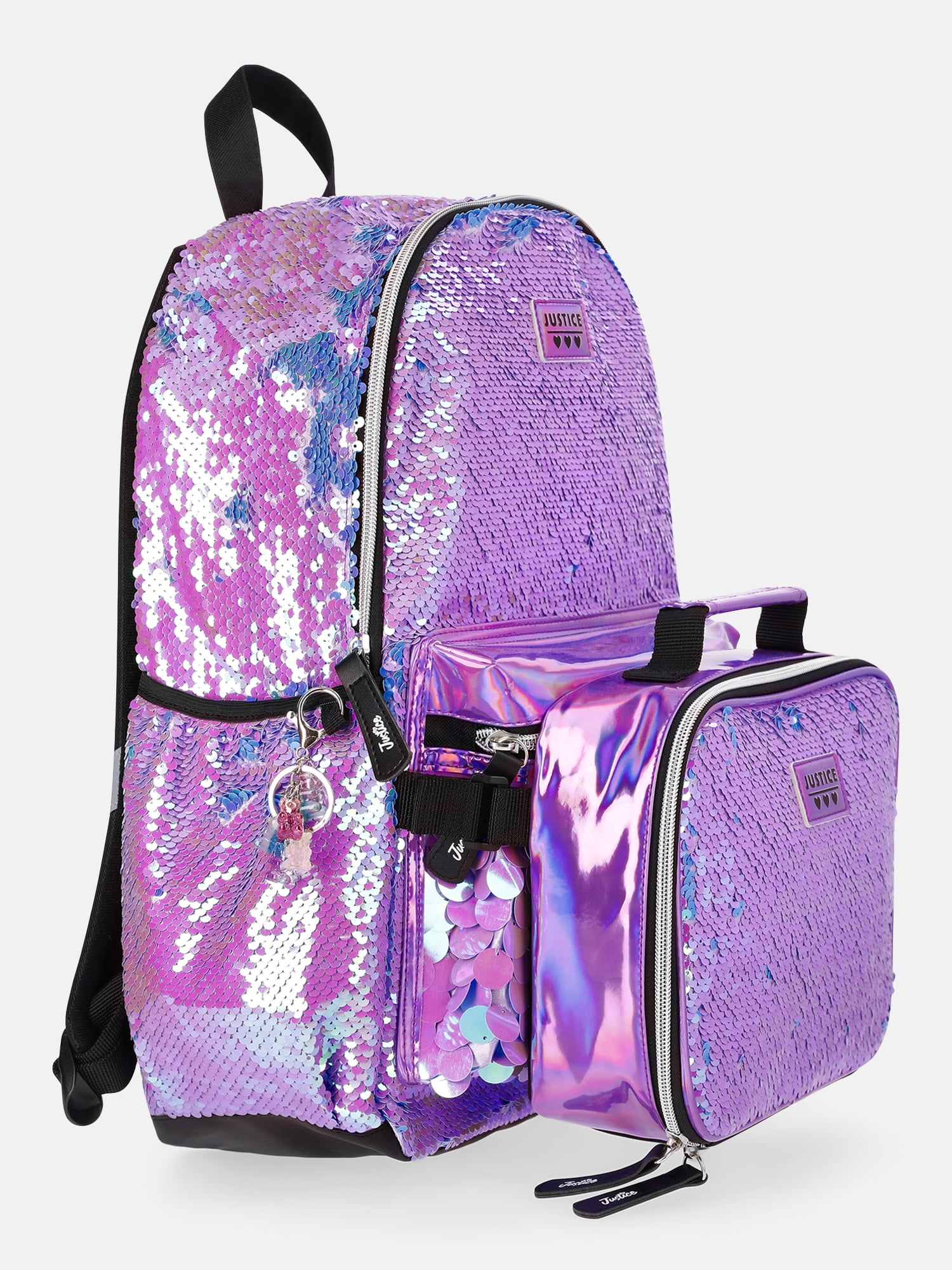 Justice Girls 17" Iridescent Sequin Backpack & Lunch Tote Set, Purple