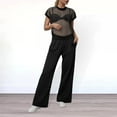 thumbnail image 2 of vigerkar Women Two Piece Outfits Crochet Sheer Knit Sweater Top Wide Leg Pants Lounge Matching Sets Sweatsuit Travel Clothes Black, XL, 2 of 8