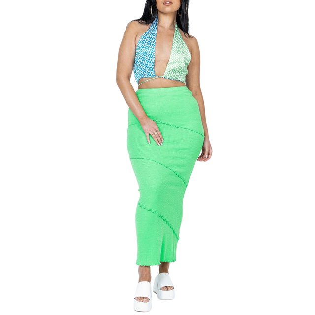 Txlixc Falda larga estirada de cintura alta con falda de lechuga de color sólido Txlixc moda