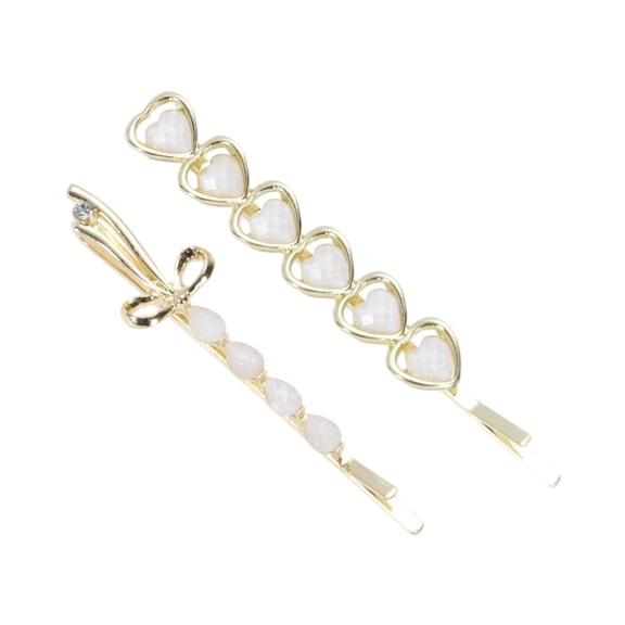 Unique Bargains 1 Pair Bobby Pin Heart Hair Clips Gold Tone Beige